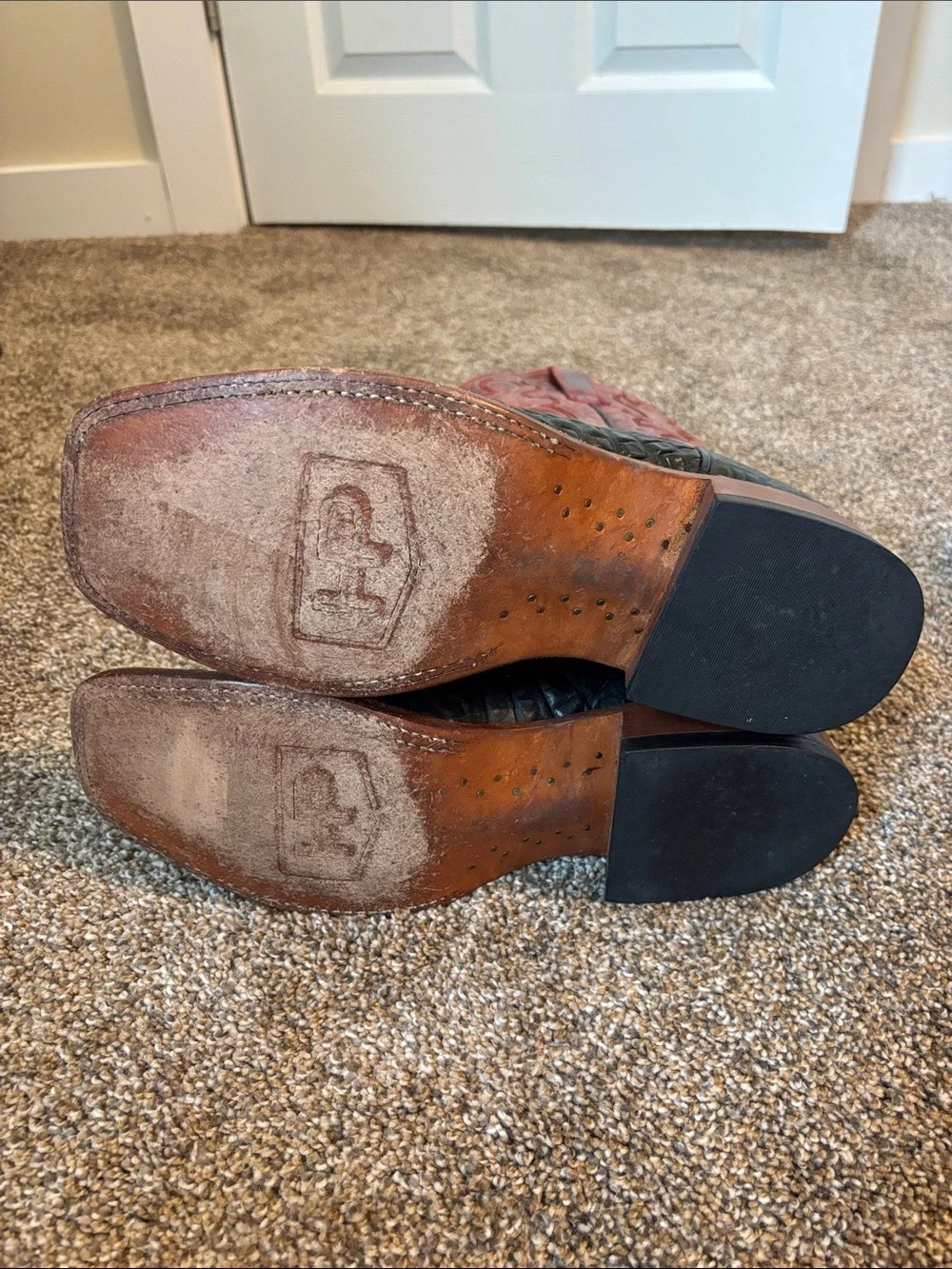Anderson Bean Black Croc Toe Cowboy Boots with Burgundy Shaft